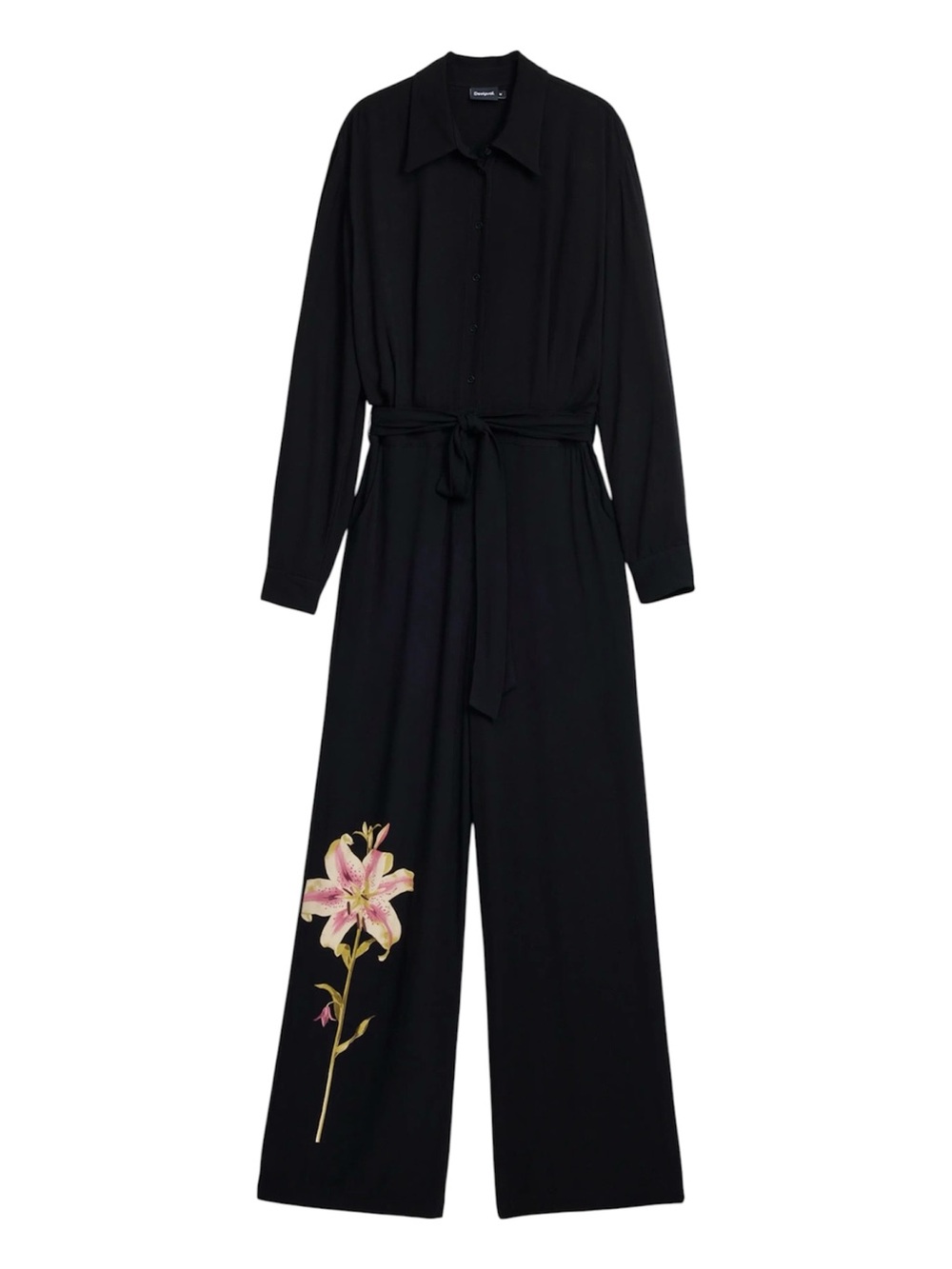 Desigual Lily Jumpsuit Womens Small S NWT Black Wide Leg Lirio Floral - Picture 1 of 8
